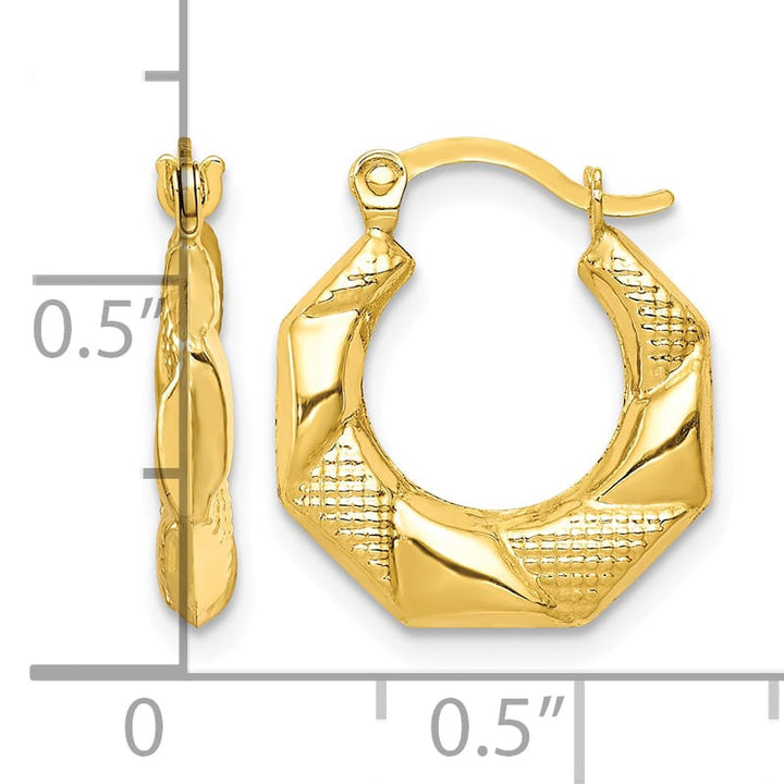 10k Yellow Gold Scalloped Textured Hollow Hoop Earrings, 16mm