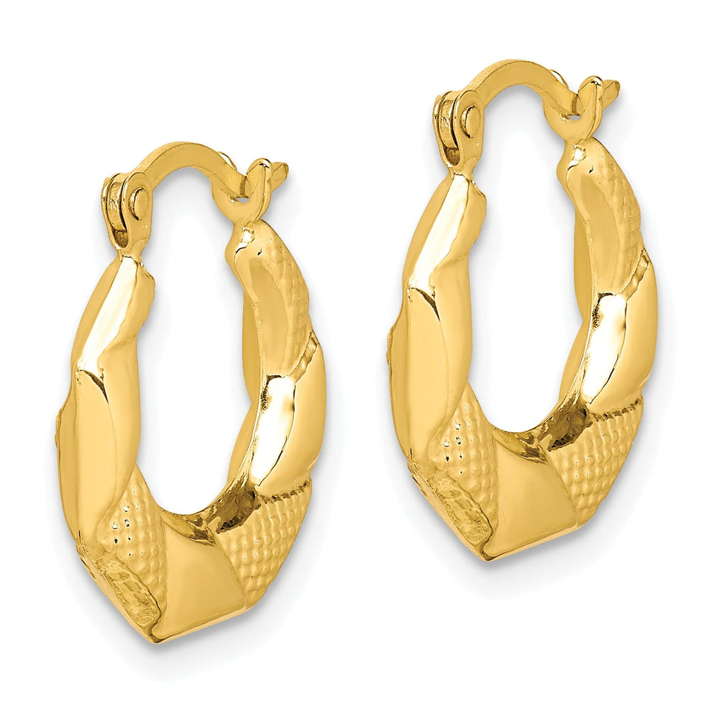 10k Yellow Gold Scalloped Textured Hollow Hoop Earrings, 16mm