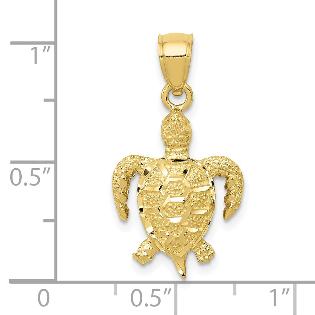 10K Yellow Gold Sea Turtle Pendant, Large