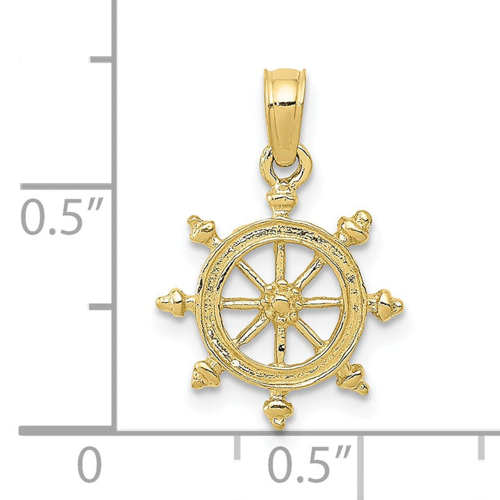 10K Yellow Gold Ships Wheel Pendant, Small