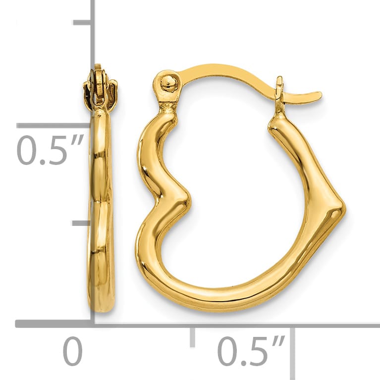 10k Yellow Gold Side Heart Shaped Hollow Hoop Earrings