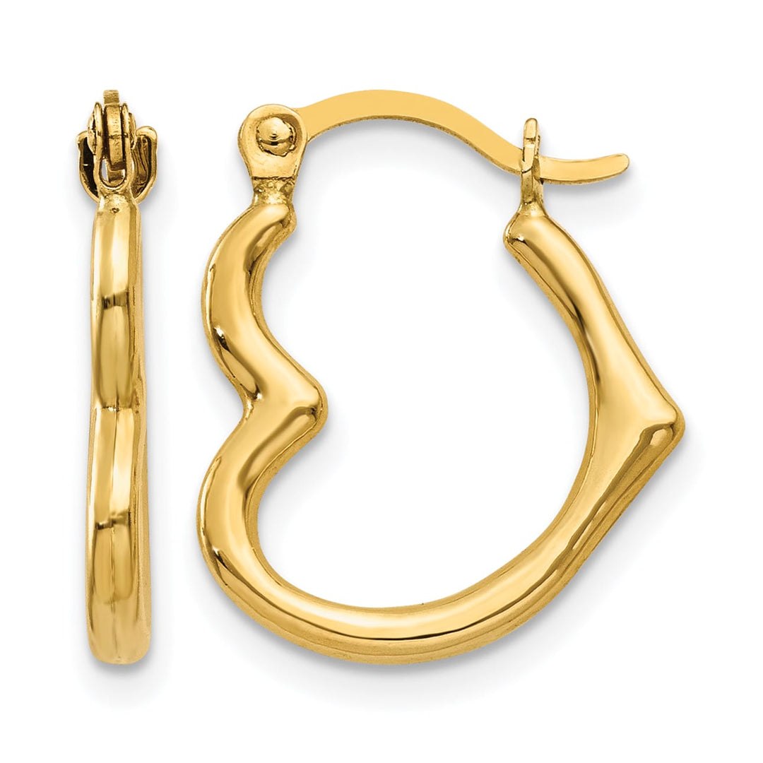 10k Yellow Gold Side Heart Shaped Hollow Hoop Earrings
