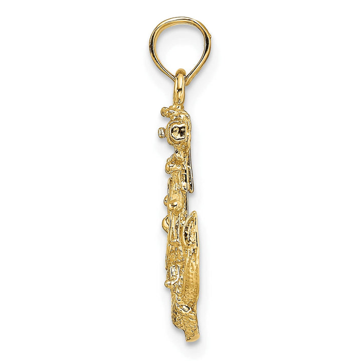 10K Yellow Gold Small Anchor with Ships Wheel and Rope Pendant