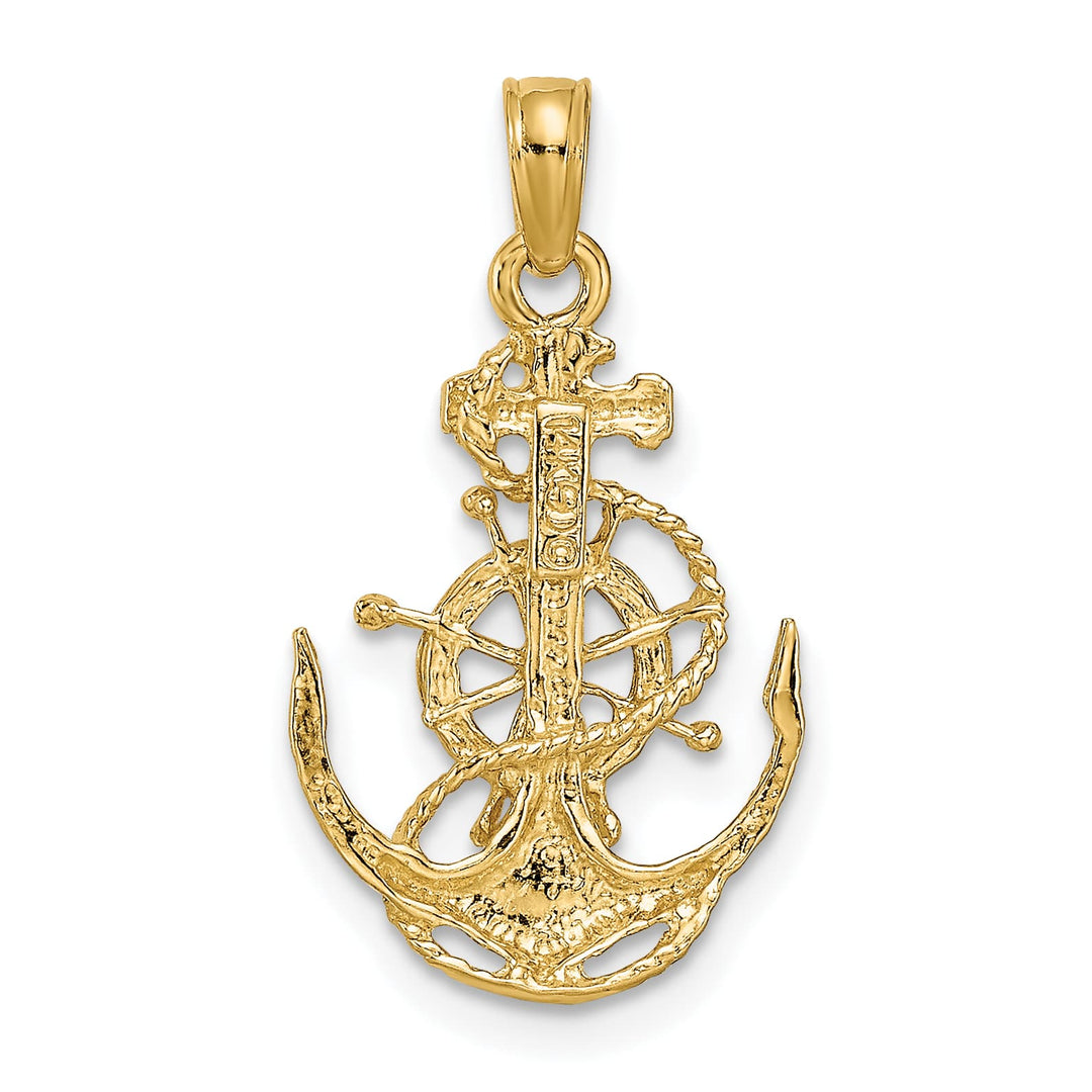 10K Yellow Gold Small Anchor with Ships Wheel and Rope Pendant