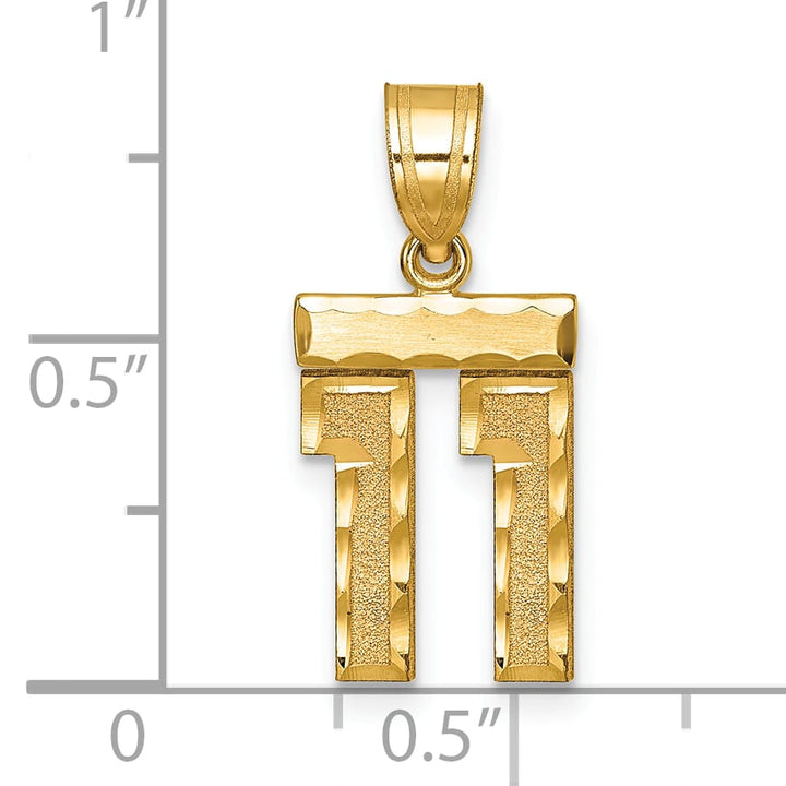 10K Yellow Gold Small Brushed Number 11 Charm