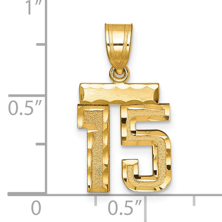 10K Yellow Gold Small Brushed Number 15 Charm
