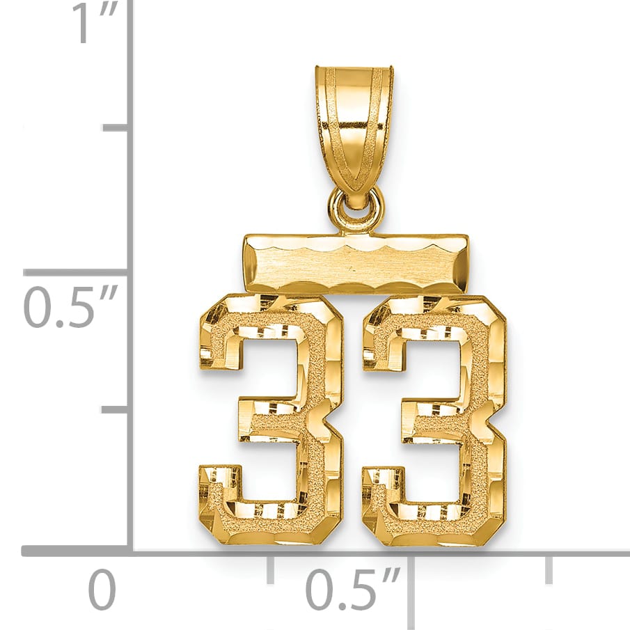10K Yellow Gold Small Brushed Number 33 Charm