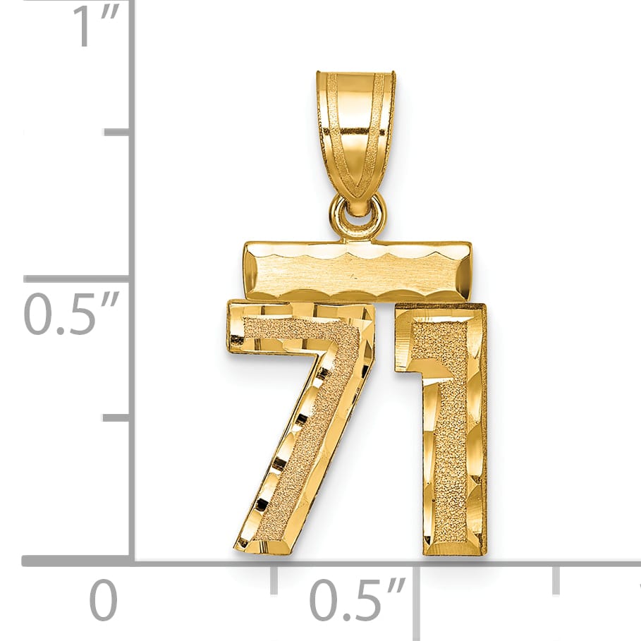 10K Yellow Gold Small Brushed Number 71 Charm