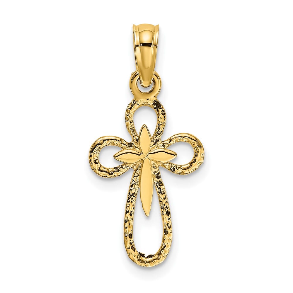 10K Yellow Gold Small Cut-Out Passion Cross with Interior Cross Charm