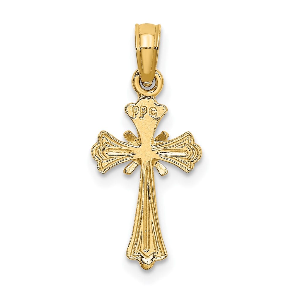10K Yellow Gold Small Engraved Budded Cross with X Center Charm