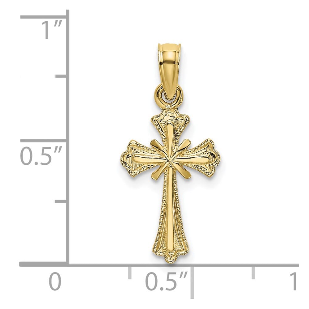 10K Yellow Gold Small Engraved Budded Cross with X Center Charm