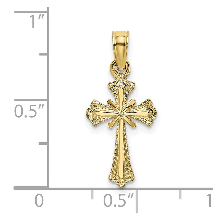 10K Yellow Gold Small Engraved Budded Cross with X Center Charm