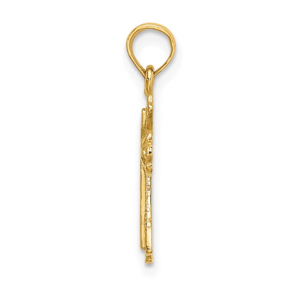 10K Yellow Gold Small Engraved Budded Cross with X Center Charm