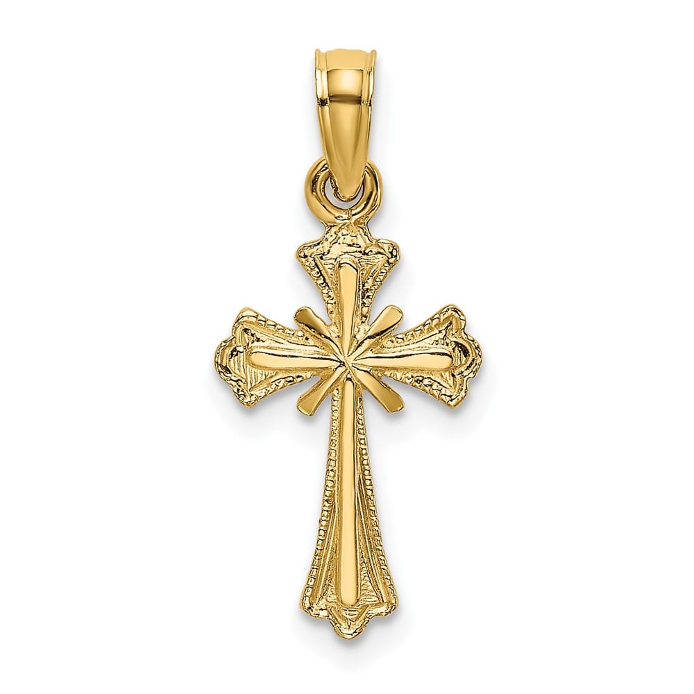 10K Yellow Gold Small Engraved Budded Cross with X Center Charm