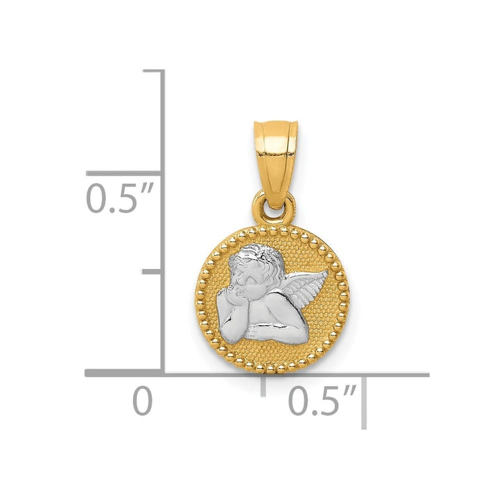 10K Yellow Gold Small Polished and Textured Round Angel Pendant