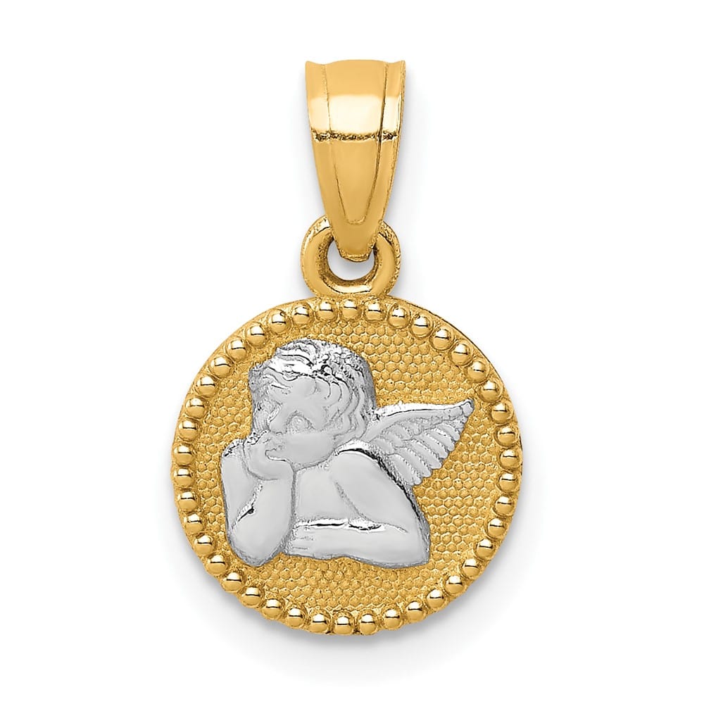 10K Yellow Gold Small Polished and Textured Round Angel Pendant