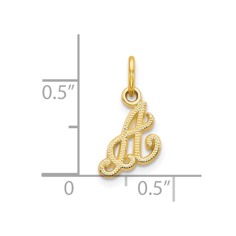 10K Yellow Gold Small Script Letter A Initial Charm