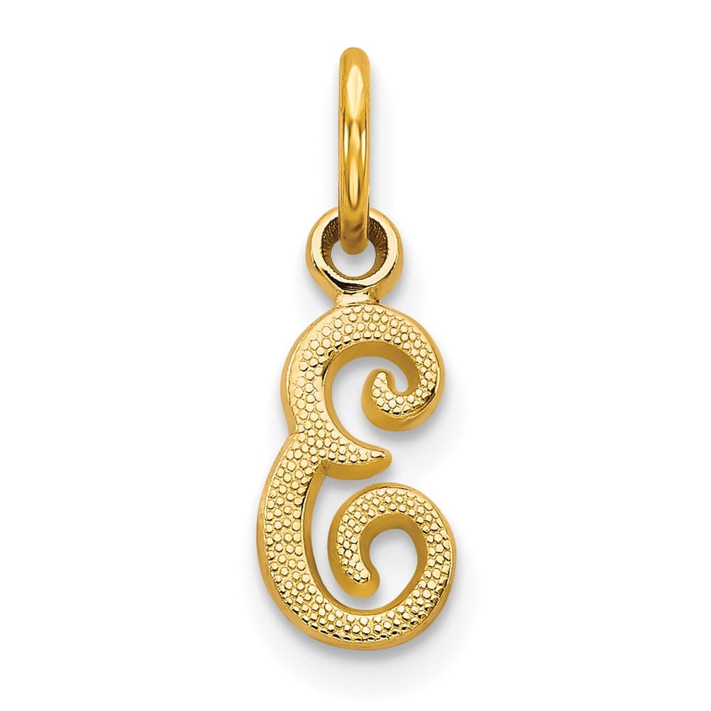 10K Yellow Gold Small Script Letter E Initial Charm