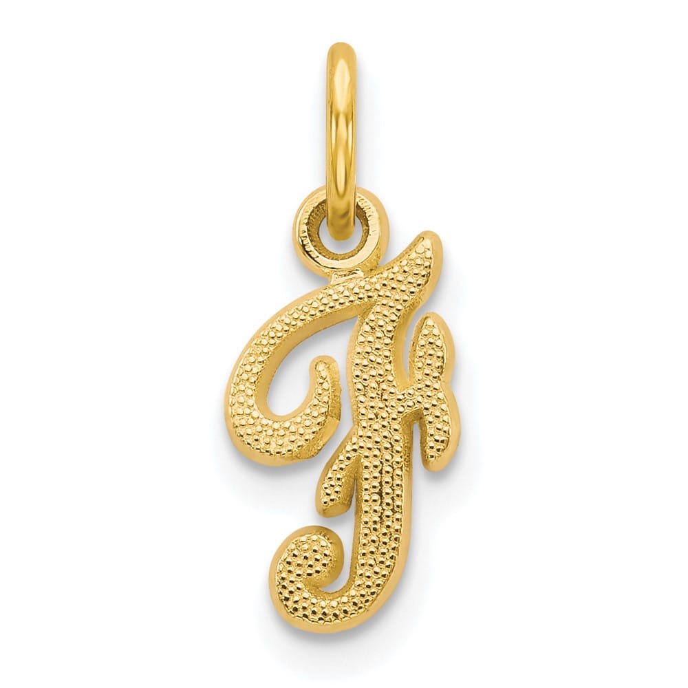 10K Yellow Gold Small Script Letter F Initial Charm