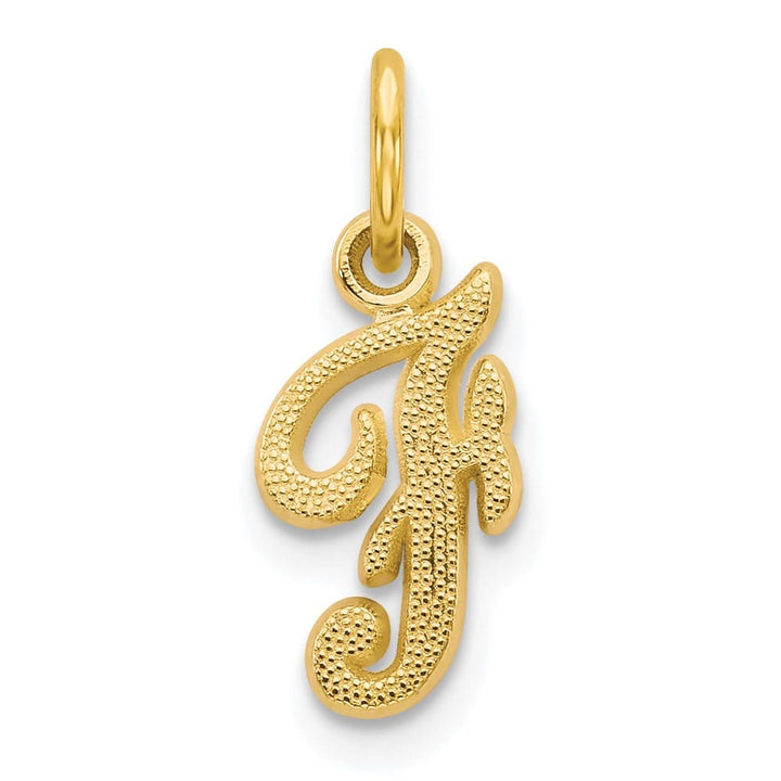10K Yellow Gold Small Script Letter F Initial Charm