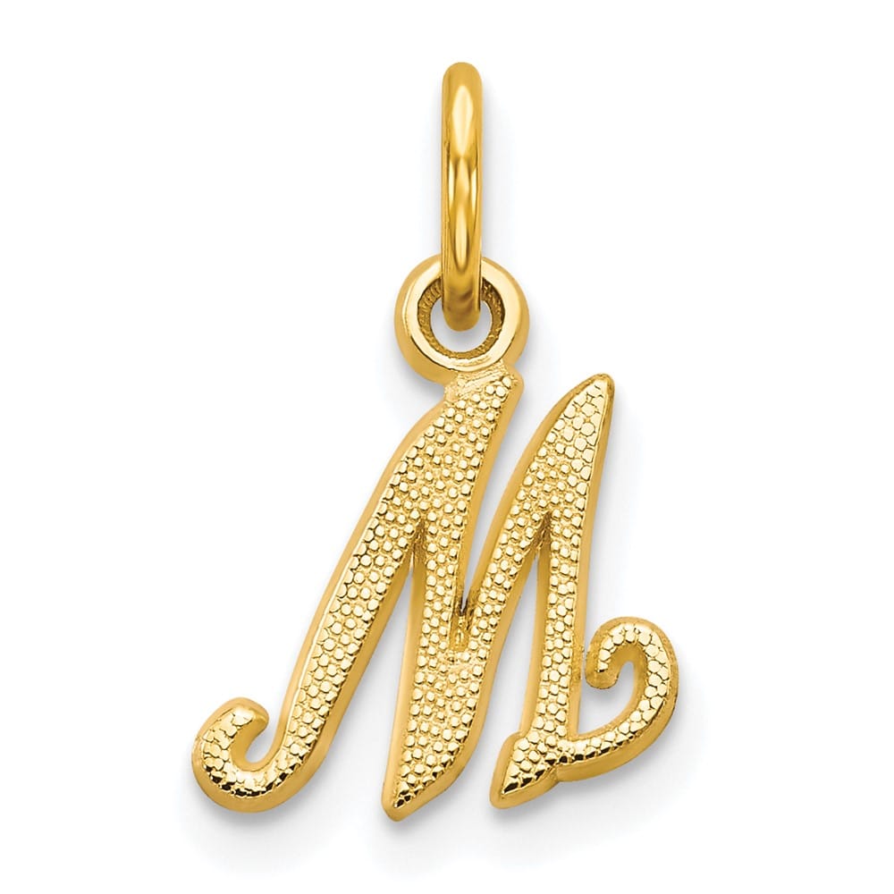 10K Yellow Gold Small Script Letter M Initial Charm