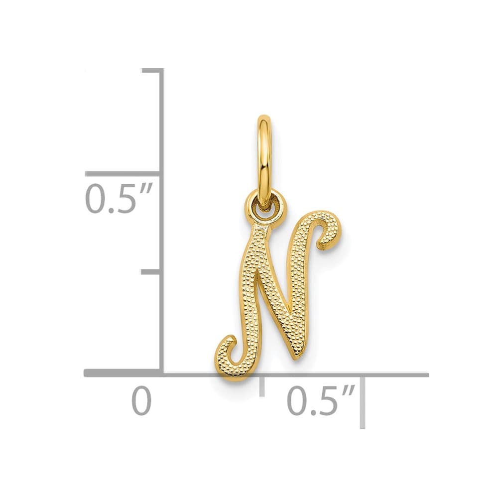 10K Yellow Gold Small Script Letter N Initial Charm