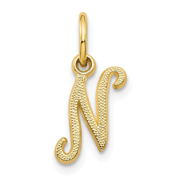 10K Yellow Gold Small Script Letter N Initial Charm