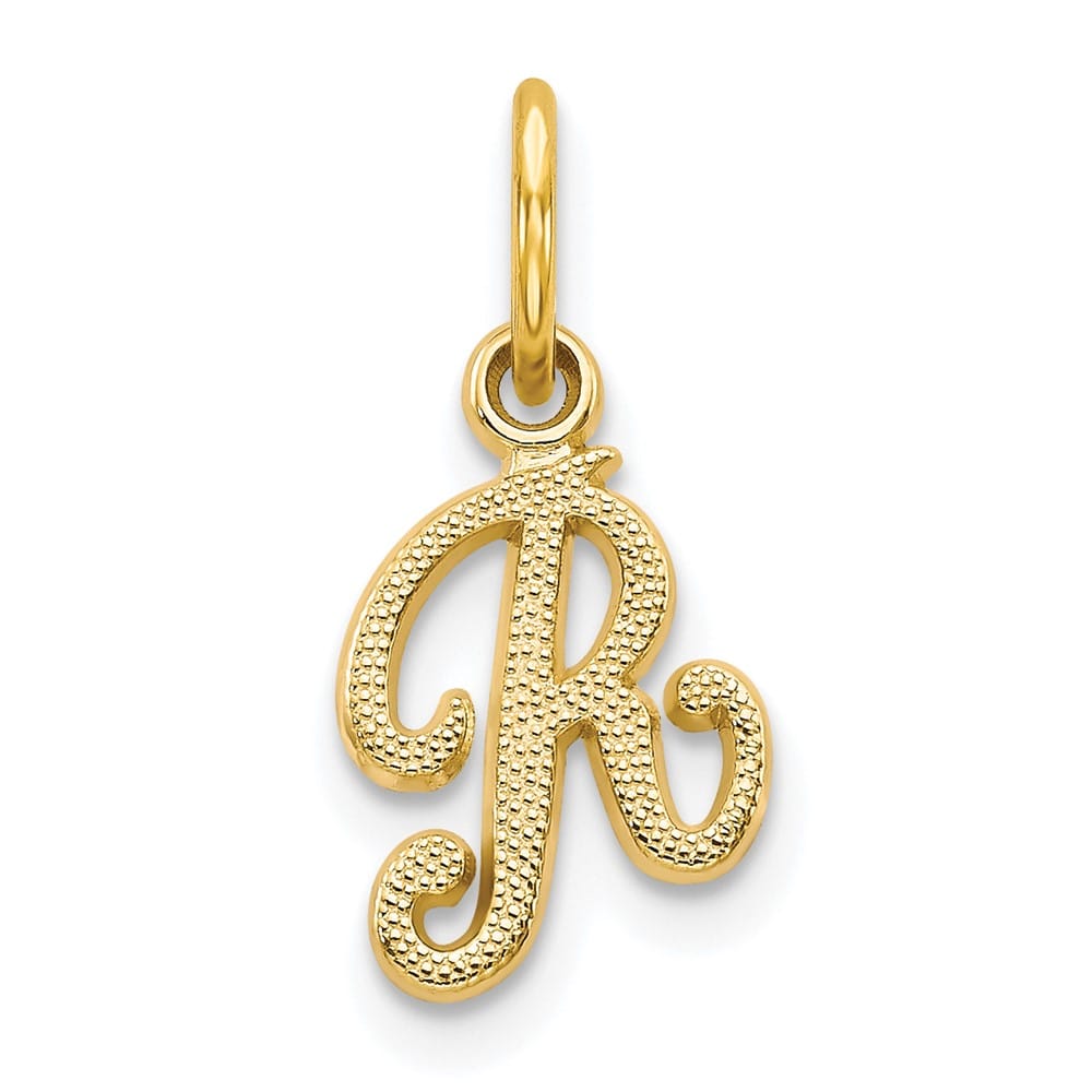 10K Yellow Gold Small Script Letter R Initial Charm