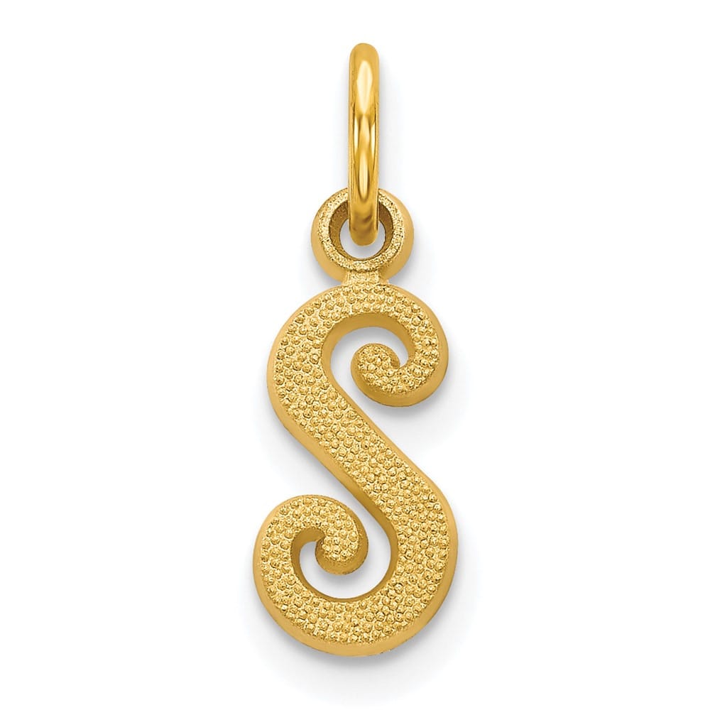 10K Yellow Gold Small Script Letter S Initial Charm
