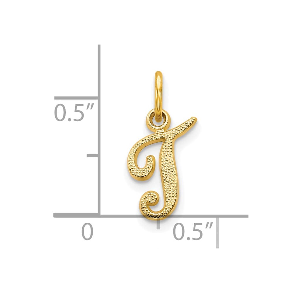 10K Yellow Gold Small Script Letter T Initial Charm