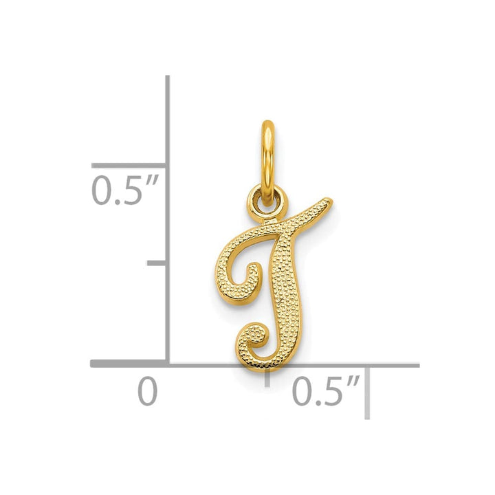 10K Yellow Gold Small Script Letter T Initial Charm