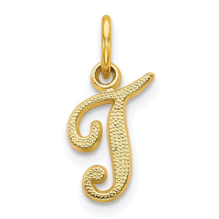 10K Yellow Gold Small Script Letter T Initial Charm