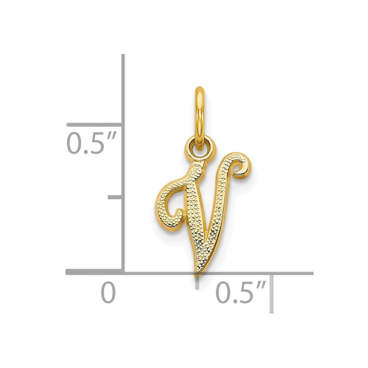 10K Yellow Gold Small Script Letter V Initial Charm
