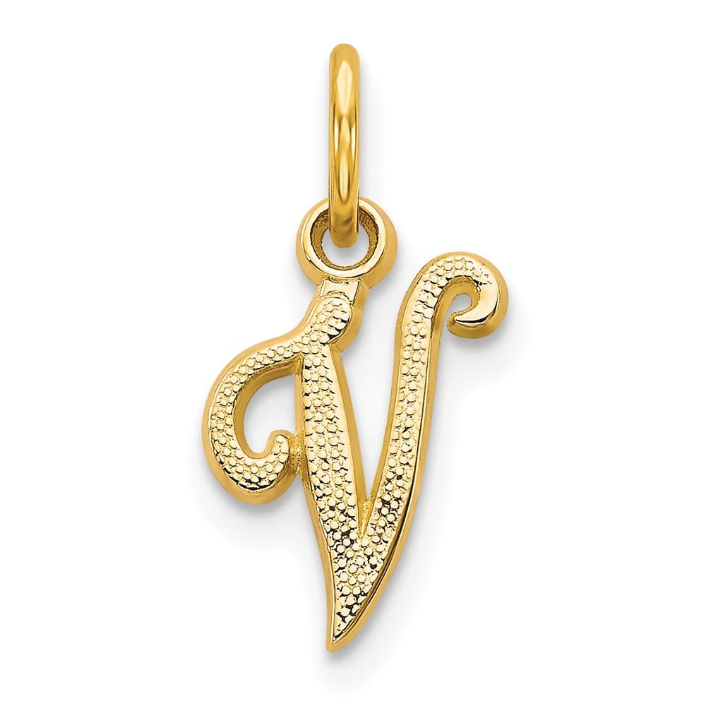 10K Yellow Gold Small Script Letter V Initial Charm