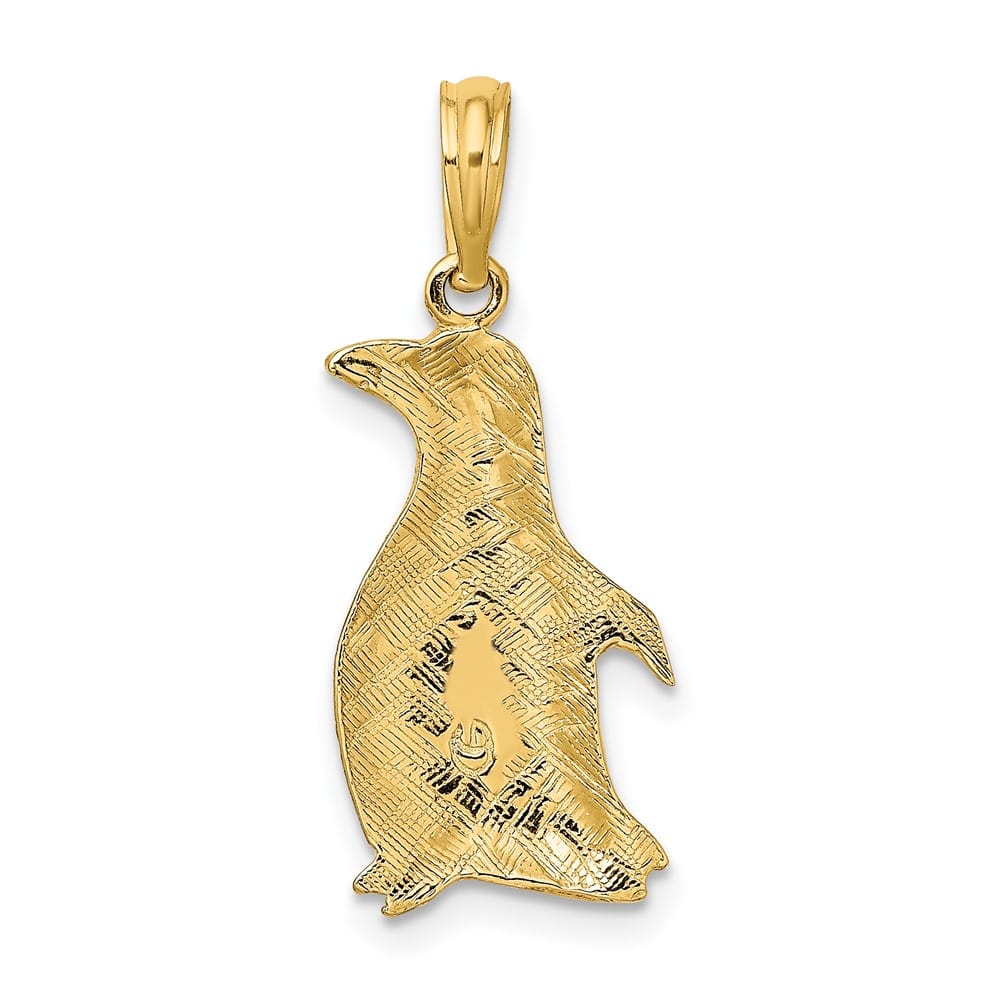 10K Yellow Gold Solid 2-D Polished Etched Medium Penguin Charm