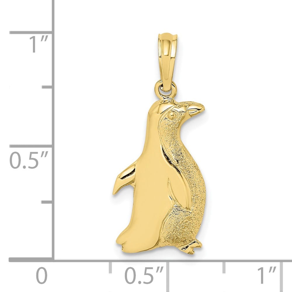 10K Yellow Gold Solid 2-D Polished Etched Medium Penguin Charm