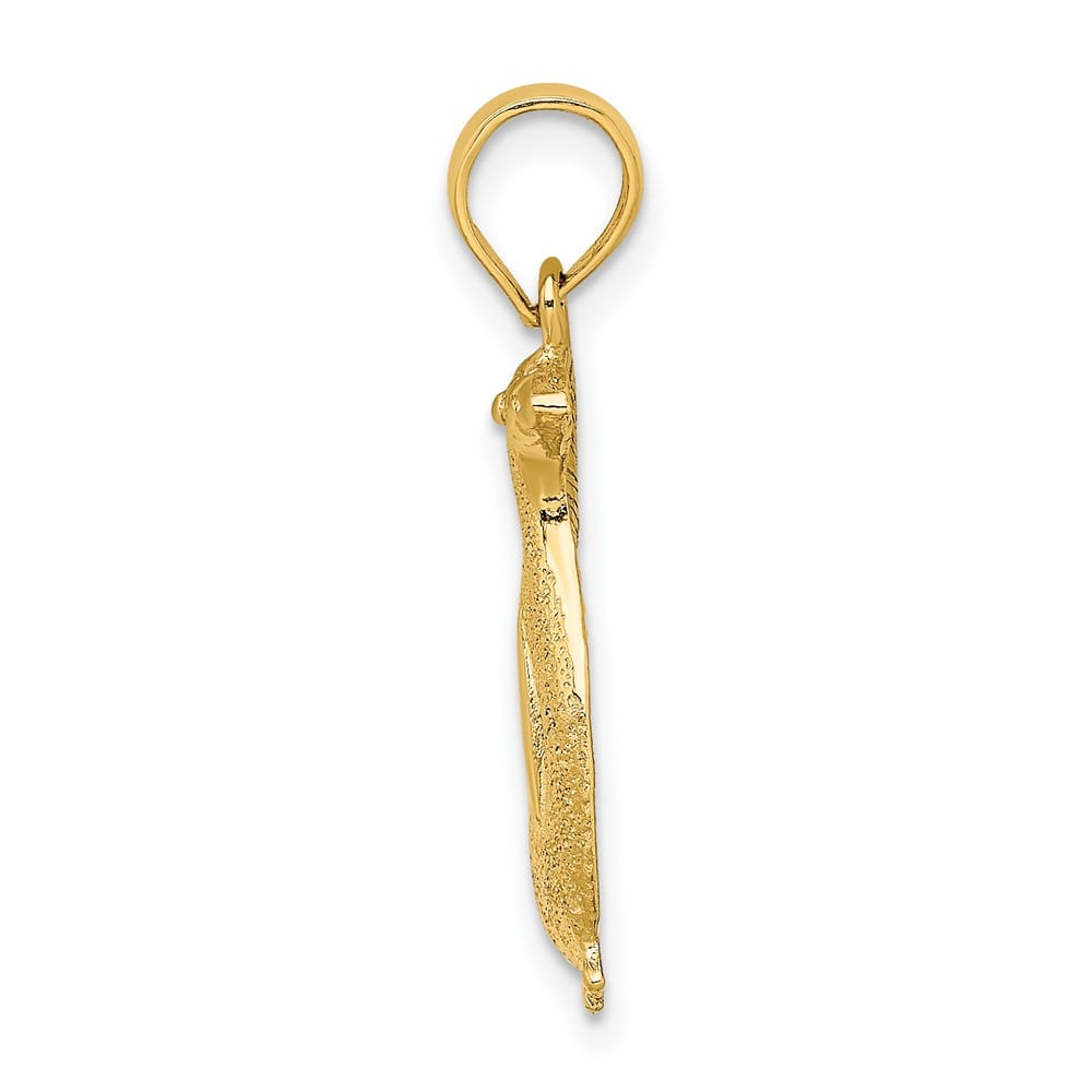 10K Yellow Gold Solid 2-D Polished Etched Medium Penguin Charm