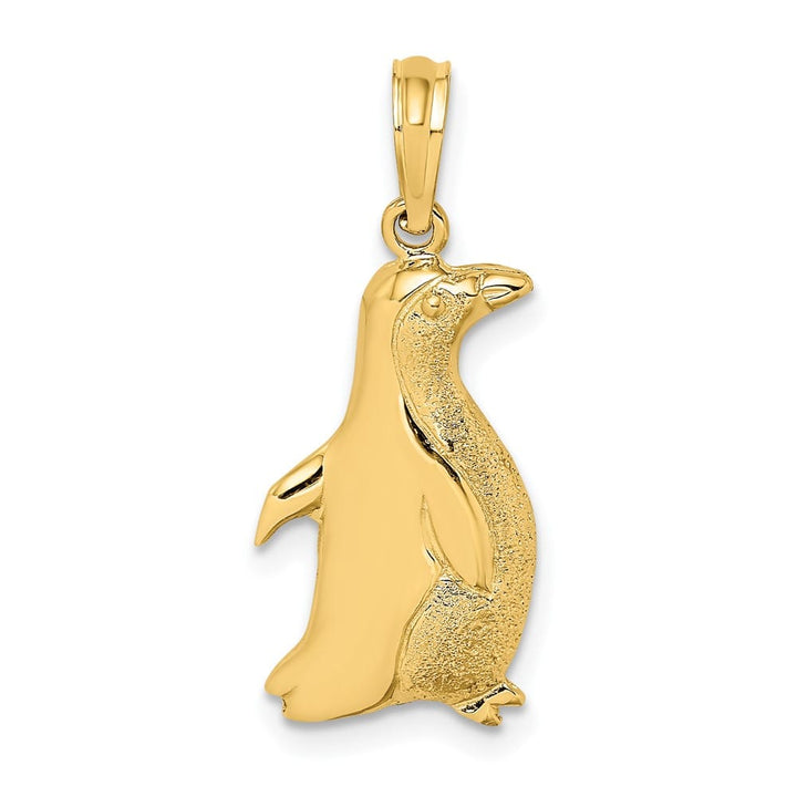 10K Yellow Gold Solid 2-D Polished Etched Medium Penguin Charm