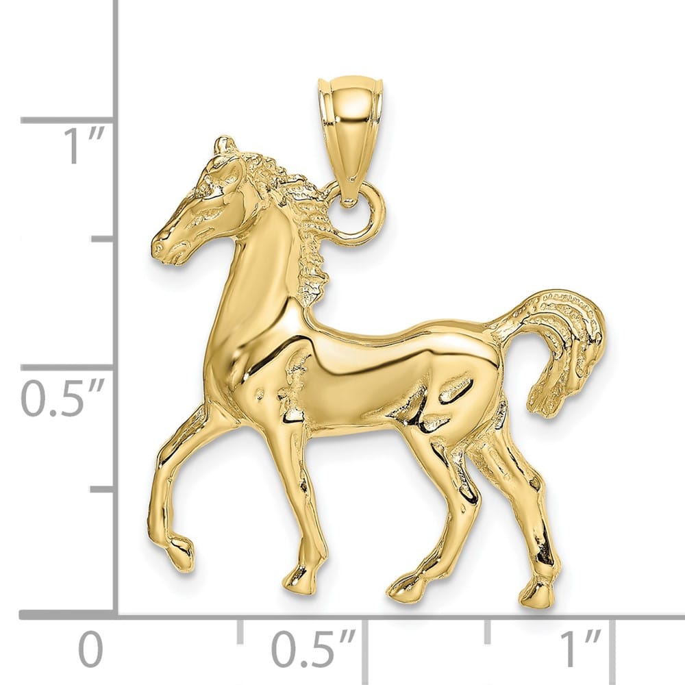 10K Yellow Gold Solid 2-D Polished Large Horse Charm