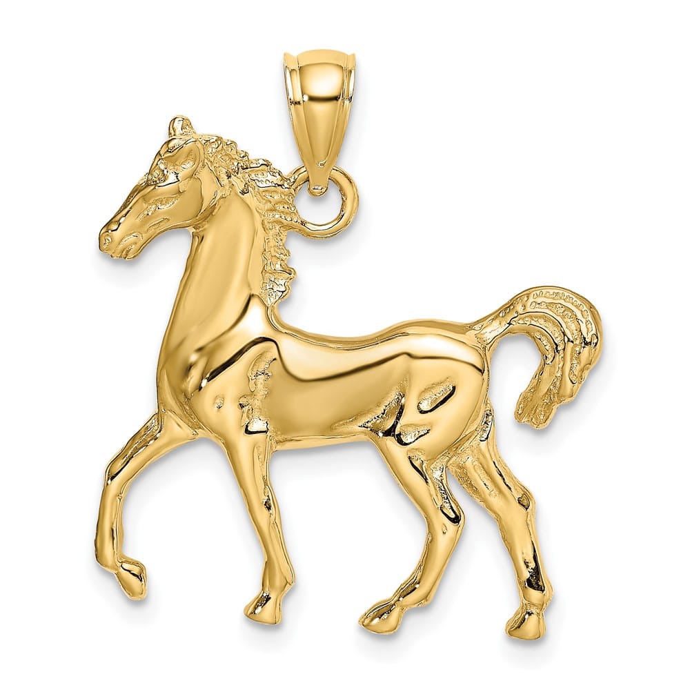 10K Yellow Gold Solid 2-D Polished Large Horse Charm
