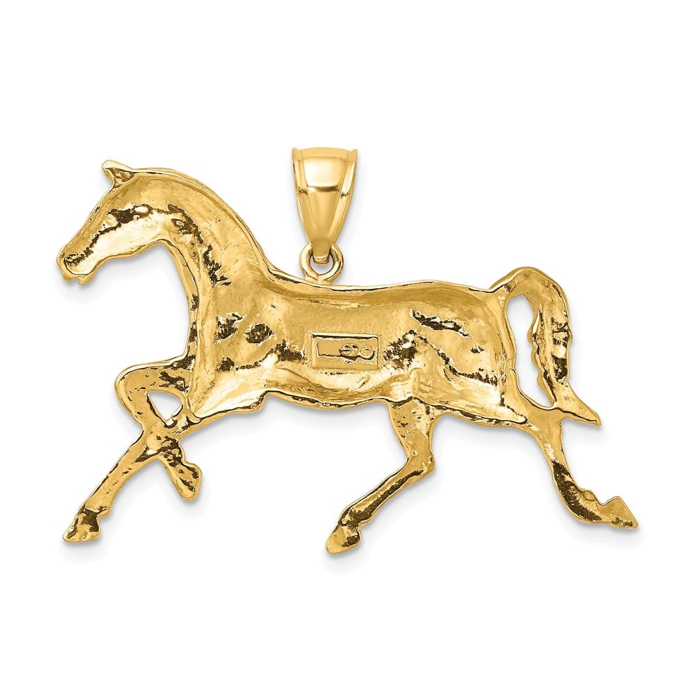 10K Yellow Gold Solid 2-D Polished Large Horse Charm