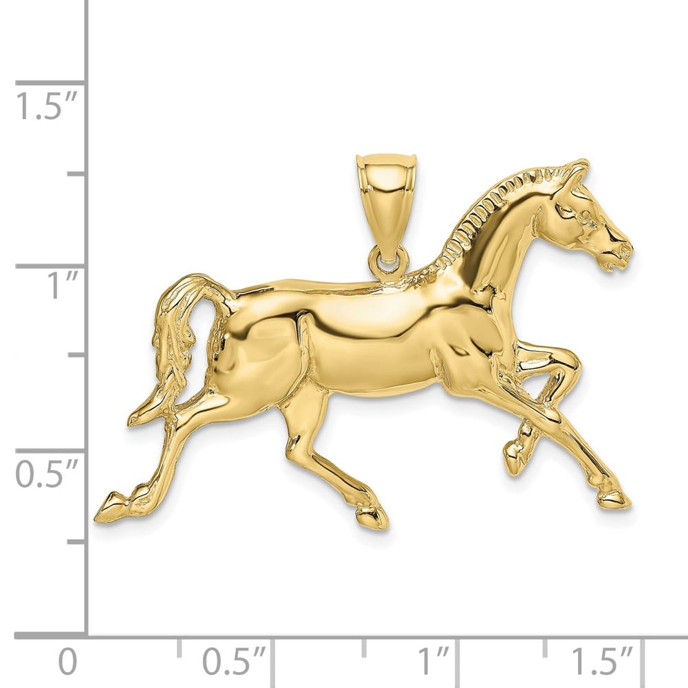 10K Yellow Gold Solid 2-D Polished Large Horse Charm