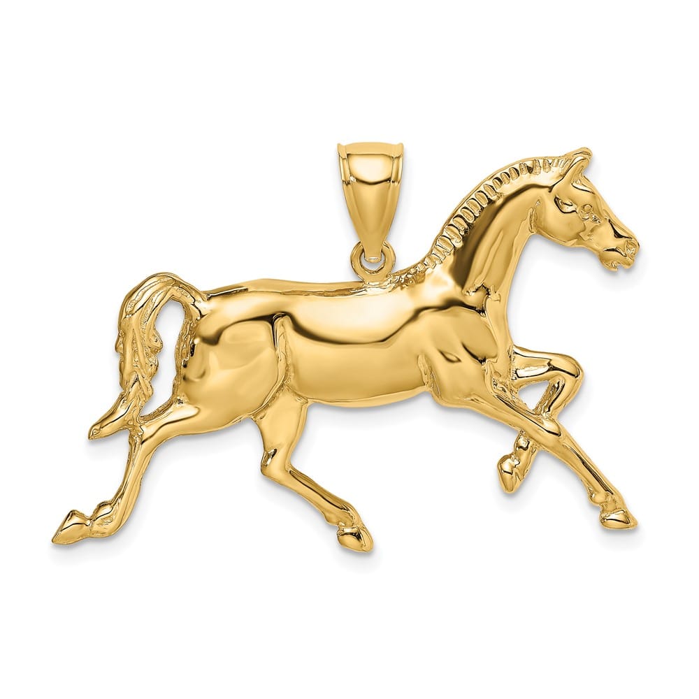 10K Yellow Gold Solid 2-D Polished Large Horse Charm