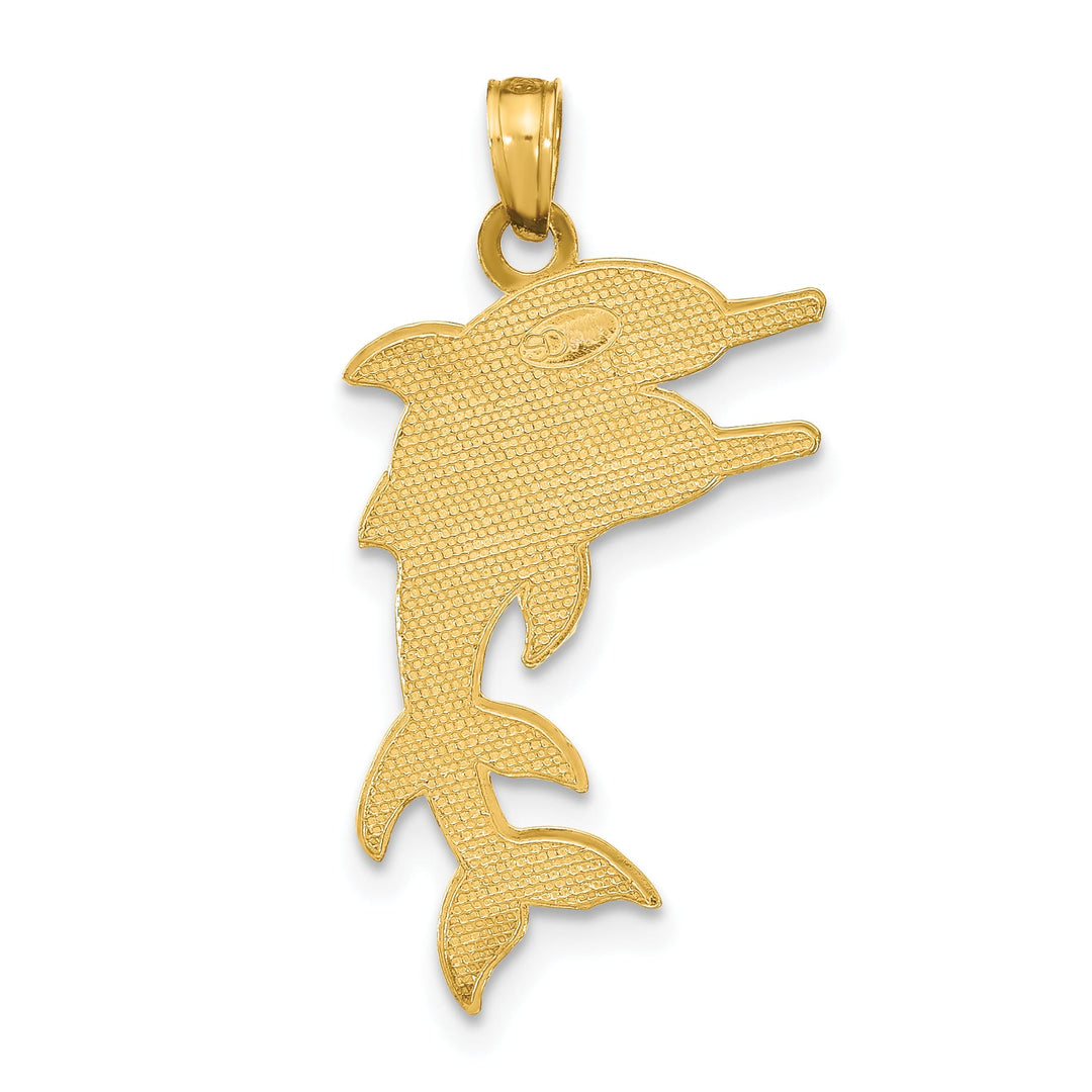 10K Yellow Gold Solid 2-D Two Jumping Dolphins Charm Pendant