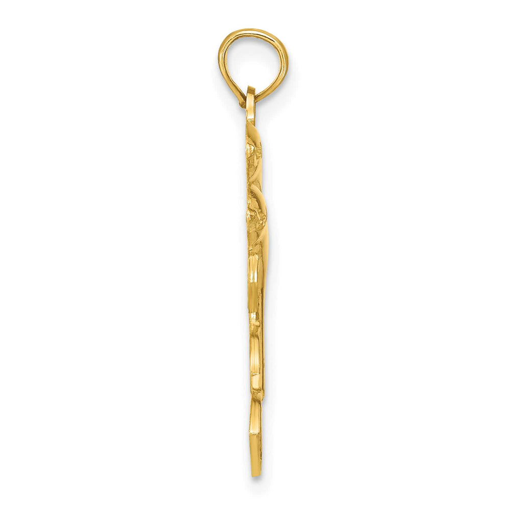 10K Yellow Gold Solid 2-D Two Jumping Dolphins Charm Pendant