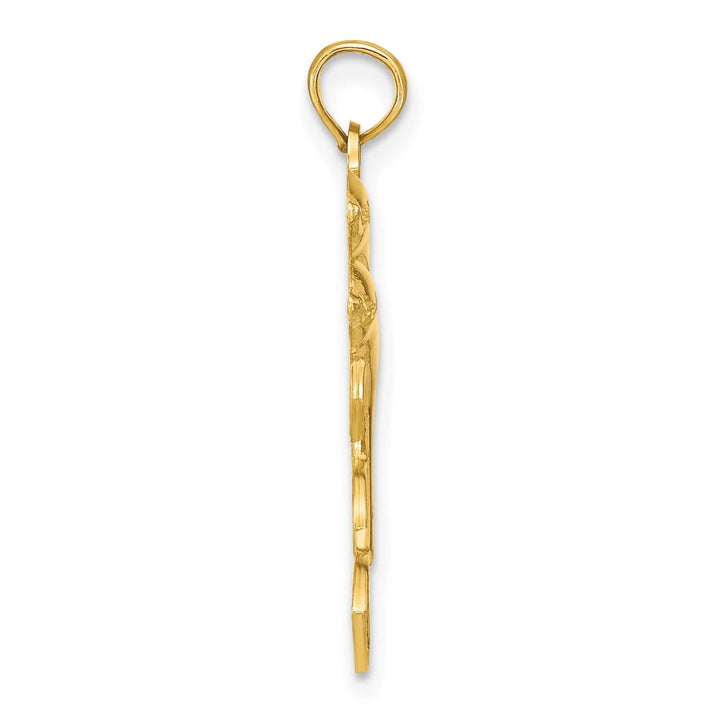 10K Yellow Gold Solid 2-D Two Jumping Dolphins Charm Pendant