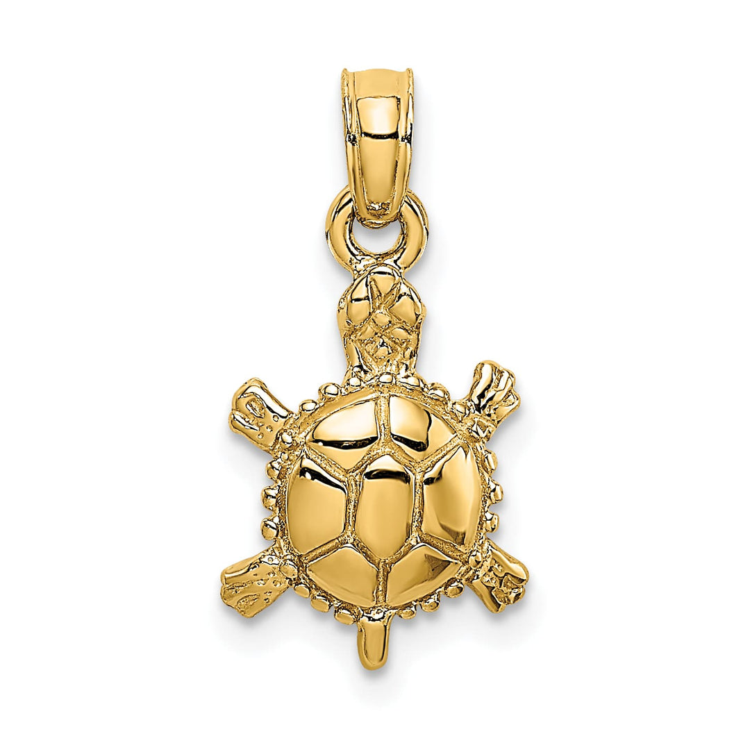 10K Yellow Gold Solid 3-D Polished Land Turtle Charm Pendant