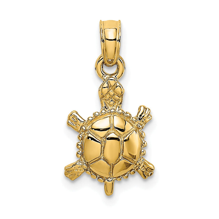 10K Yellow Gold Solid 3-D Polished Land Turtle Charm Pendant
