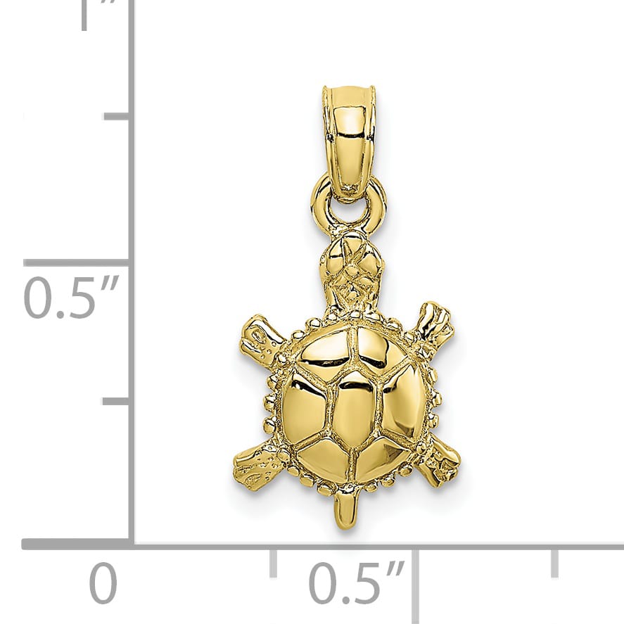10K Yellow Gold Solid 3-D Polished Land Turtle Charm Pendant