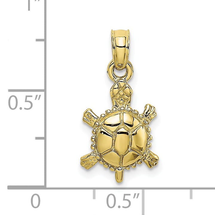 10K Yellow Gold Solid 3-D Polished Land Turtle Charm Pendant